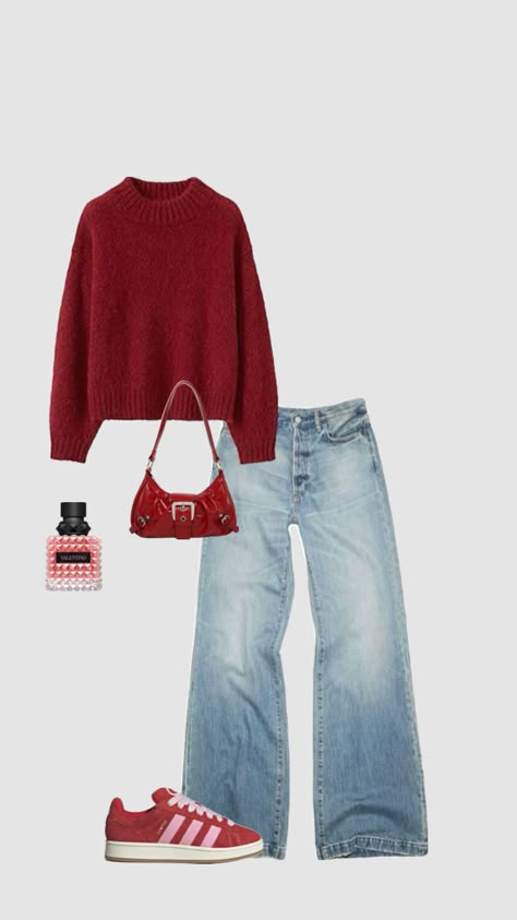 Maroon Christmas Outfit, Red Jeans Outfits, Hangout Fits, Maroon Christmas, Coffee Date Outfit, Red Jeans Outfit, Casual Office Outfits, My Color Palette, Cute Outfits To Wear