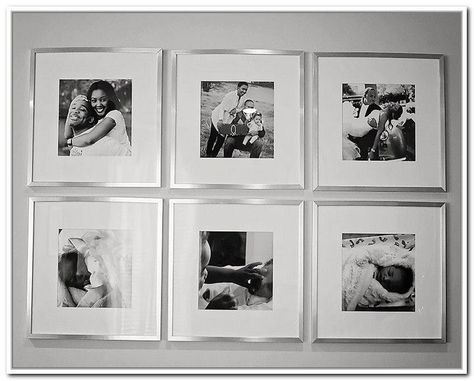 Picture Frames On Wall, Black And Silver Living Room, Black And White Family Photos, White Family Photos, Family Photo Gallery Wall, Silver Wall Decor, Silver Living Room, Diy Gallery Wall, Living Room Black