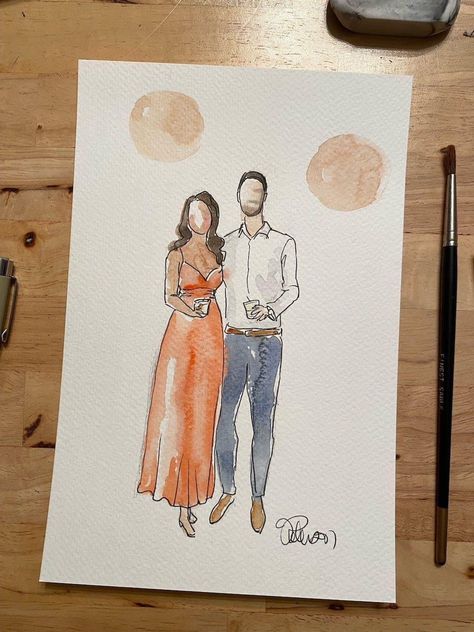 Wedding Watercolor Painting, Faceless Portraits, Live Wedding Painting, Wedding Drawing, Custom Portrait Illustration, The Faceless, Wedding Painting, Faceless Portrait, Live Painting