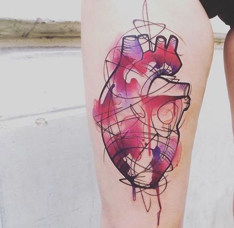 Watercolor Heart Tattoos, Heart Anatomical, Anatomical Heart Tattoo, Medical Tattoo, Tattoo Heart, Tatuaje A Color, Heart Tattoo Designs, Art Attack, Tattoo Cover-up