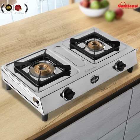 Sunflame SHAKTI 2 Burner Gas Stove 2B Manual Ignitionn Silver Best Cooking Appliances Gift For All Occasion Product Details Brand                -       Sunflame     Item Weight       -        2.85 Kg Approx Color                  -        Silver Material              -       Stainless Steel Specifications Material: Constructed using top-quality 304-grade stainless steel material with a glossy finish Burners: Equipped with two high-efficiency brass burners (1 Big and 1 Small) that ensure uniform Stainless Steel Gas Stove, Dip Tray, Cooking Gift, Gas Oven, Kitchen Stove, Stove Oven, Gas Burners, Cooking Appliances, Cookware Sets