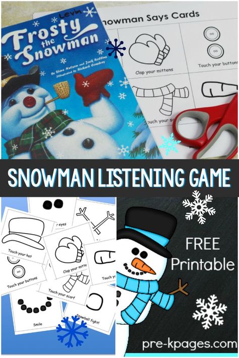 Winter Lesson Plans For Infants, First Day Of Winter Activities, Christmas Activities Preschool, Sneezy The Snowman, Printable For Preschool, Snowman Games, January Kindergarten, Listening Games, Winter Lesson Plan