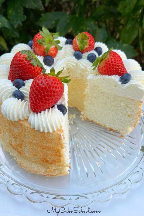 Angel Fruit Cake, Fancy Angel Food Cake, Frosted Angel Food Cake, One Serving Cake, Angel Food Cake Flavors, Angel Food Layer Cake, Angel Food Cake Wedding Cakes, Angel Food Ice Cream Cake, Angel Food Cake And Strawberries