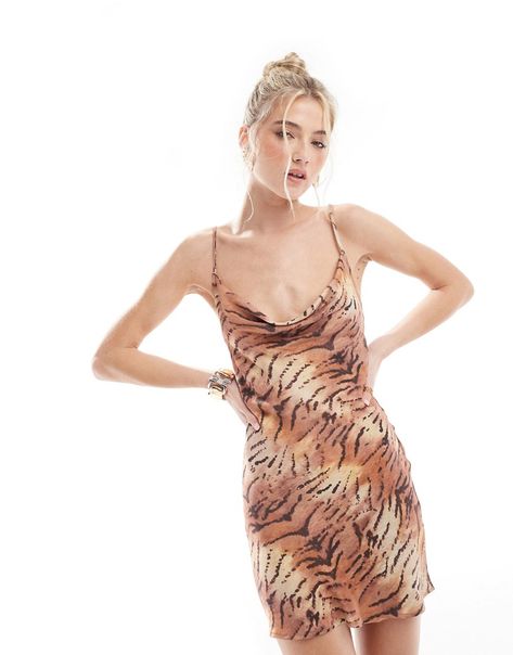 Dress by Pull&Bear BNO, here you come Animal print Cowl neck Strapped back Lace-up back Regular fit