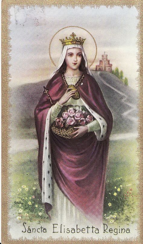 COCA: "...the patron she chose long ago at her First Communion, Saint Isabel of Portugal." Rose Bread, St Elizabeth Of Hungary, Saint Elizabeth Of Hungary, Elizabeth Of Hungary, Happy Feast Day, Happy Feast, Santi Cattolici, St Elizabeth, Vintage Holy Cards