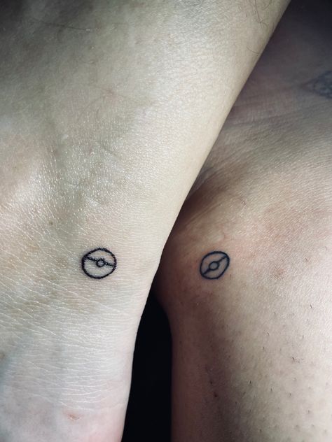 Matching Pokemon Tattoos Best Friends, Matching Pokemon Couple Tattoos, Pokemon Couples Tattoo, Small Matching Pokemon Tattoos, Small Pokemon Tattoo Simple, Minimalist Gaming Tattoo, Pokemon Sibling Tattoo, Small Goofy Tattoo, Matching Gaming Tattoos