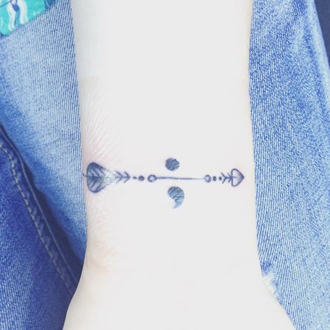 Happy finally got it Semicolon tattoo with an arrow Compass Tattoo With Semicolon, Tattoo With Semicolon, Tropical Flower Tattoos, Semicolon Project, Semi Colon, Sister Tattoo, Tattoo Board, Semicolon Tattoo, Cute Piercings