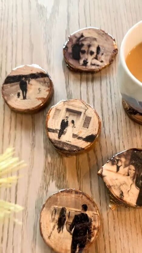 Welcome to this step-by-step tutorial on creating personalized DIY coasters with your favorite pictures. Follow these easy steps to craft custom wooden coasters that showcase your cherished memories. Diy Wooden Coasters, Photo Coasters Diy, Wooden Coasters Diy, Wood Coasters Diy, Wood Burned Gifts, Picture Coasters, Custom Woodworking Projects, Homemade Gifts For Mom, Wedding Coasters Favors