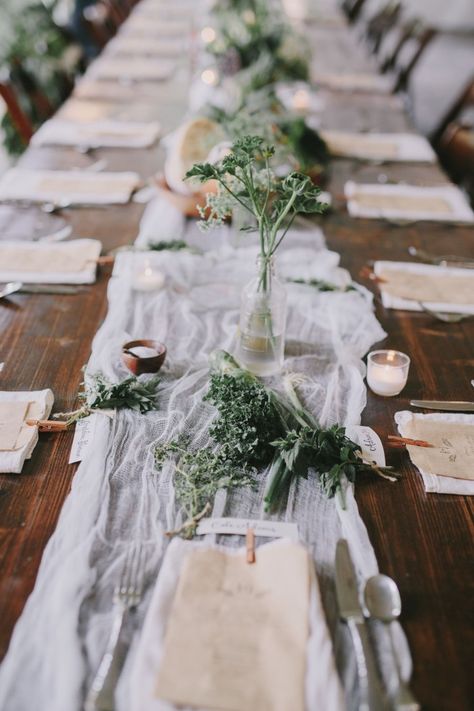 example of muslin, this is too rustic for your idea, but you get the idea. especially if you get long trestle tables in a beautiful timber. Provincial Wedding, Wedding Honey, Lavender Theme, Long Table Wedding, Wedding Table Runner, Bohemian Table, Honey Lavender, Unique Table Settings, Nashville Wedding Venues