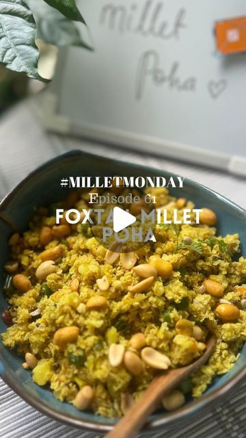 Anahita Dhondy Bhandari on Instagram: "FOXTAIL MILLET POHA 🌾 | #AnahitaCooks 👩‍🍳 

Welcome to Millet Monday! 🌾 Today’s recipe is a classic Indian household breakfast - but we make it with foxtail millet poha. It is light, healthy and so yum!

Let’s get to making it:

Ingredients 
Foxtail Millet Poha - 1.5 cups I tried the @cleancrunch.co one 
Oil - 2 tsp
Mustard seeds - 1 tsp
Jeera - 1 tsp
Green chilli chopped - 2 no. 
Curry leaves - 7-8 no. 
Onion diced - 1 no. 
Potato diced - 1 no. 
Salt - as needed
Haldi - 1 tsp
Carrot diced - 1 no. 
Beans - 5-6 no. 
Peanuts - garnish
Lemon juice - 1 whole

Method 
1. In a kadhai, add oil and heat it
2. ⁠Add the mustard seeds, jeera and curry leaves 
3. ⁠Once they start spluttering, add the green chillies
4. ⁠Add the diced onion and let them become Millets Recipes Indian, Millet Recipes, Mustard Seeds, Green Chilli, Curry Leaves, Healthy Vegetarian, Millet, Vegan Breakfast, Mustard Seed