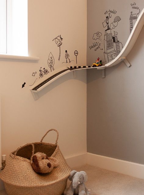 Family Playroom and Bedroom in Milton Keynes.bed - Industrial - Kids - Other - by INEKO HOME Ltd | Houzz Little Man Cave Toddler Room, Toddler Bedroom Boy Ideas, Children’s Playroom, Boy Playroom Ideas, Kids Games Room, Playroom Wall Mural, Kids Room Theme, Camping Theme Bedroom, Industrial Nursery