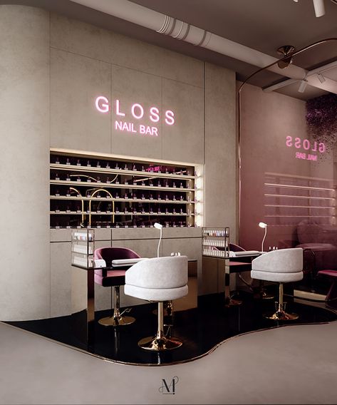 Pink And Grey Salon, Nail Spa Interior Design, Nail Studio Interior, Beauty Studio Interior, Pink Nail Salon, Luxury Beauty Salon, Luxury Nail Salon, Outdoor Landscape Design, Salon Party