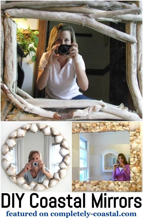 Diy Driftwood Mirror, Diy Coastal Mirror, Beach Mirror Ideas, Mirror Craft Ideas, Rope Mirror Frame, Redo Mirror, Beach Dorm, Summerhouse Ideas, Coastal Mirror