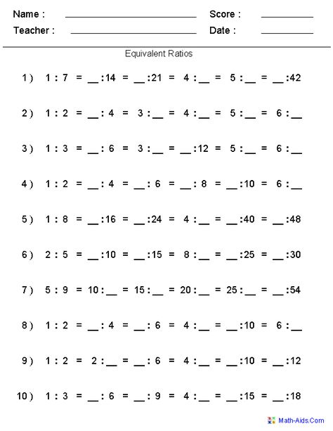 Rows of Equivalent Ratios Worksheets Proportion Math, Middle School Math Worksheets, Proportions Worksheet, Equivalent Ratios, Solving Proportions, 6th Grade Worksheets, Ratios And Proportions, Unit Rate, Math Practice Worksheets