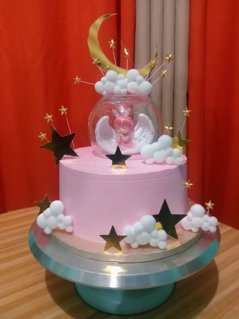 Cake With Lights Led, Cake With Lights, Baptismal Cake, Baptism Cake, Christening Cake, Lights Led, Fish Bowl, Baking Supplies, Moon Star