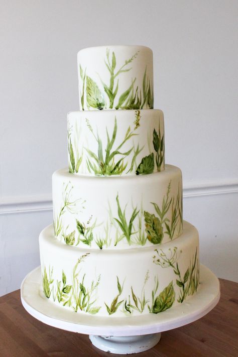 Cake Bake Shop, Hand Painted Wedding Cake, Wedding Cake Options, Painted Wedding Cake, Green Wedding Cake, Small Wedding Cakes, Black Wedding Cakes, Fresh Flower Cake, Wedding Treats