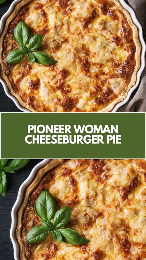 Pioneer Woman Cheeseburger Pie is a delicious and hearty dish made with lean ground beef, yellow onion, and shredded cheddar cheese. This recipe takes 45 minutes to make and serves 6 people, making it perfect for a family dinner or gathering. Ground Beef And Pie Crust Recipes, Pioneer Woman Baklava Recipe, Cheeseburger Pie Pioneer Woman, Pioneer Woman Cheeseburger Pie, Pioneer Woman Recipes Chicken, Cowboy Salad, Pioneer Kitchen, Cheese Polenta, Seasoned Crackers