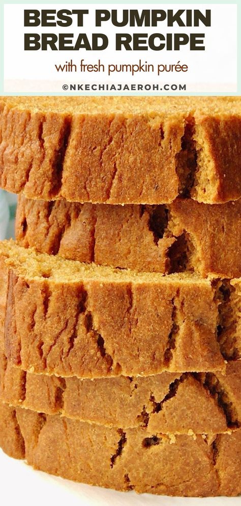 Pumpkin Bread With Fresh Pumpkin Puree, Fresh Pumpkin Puree Recipes, Recipes Using Pumpkin Puree, Recipes With Pumpkin Puree, Fall Pumpkin Bread, Bread For Thanksgiving, Pumpkin Puree Recipes Healthy, Fresh Pumpkin Puree, Pumpkin Bread Recipe Healthy