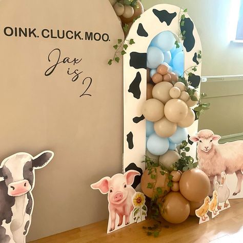 Oink. Cluck. Moo. Our baby turned 2! #balloondecor #farmpartyideas #farmballoons #farmbirthdayparty #farmbirthday #farmbirthdaytheme #barnyardbirthday #barnyardparty #farmballoons #1stbirthday #1stbirthdayparty #1stbirthdayideas #2ndbirthday #2ndbirthdayparty #2ndbirthdayideas Farm Theme Birthday, Barnyard Party, Barnyard Birthday, 2nd Birthday Party Themes, Farm Birthday Party, Farm Party, Farm Birthday, Our Baby, March 19