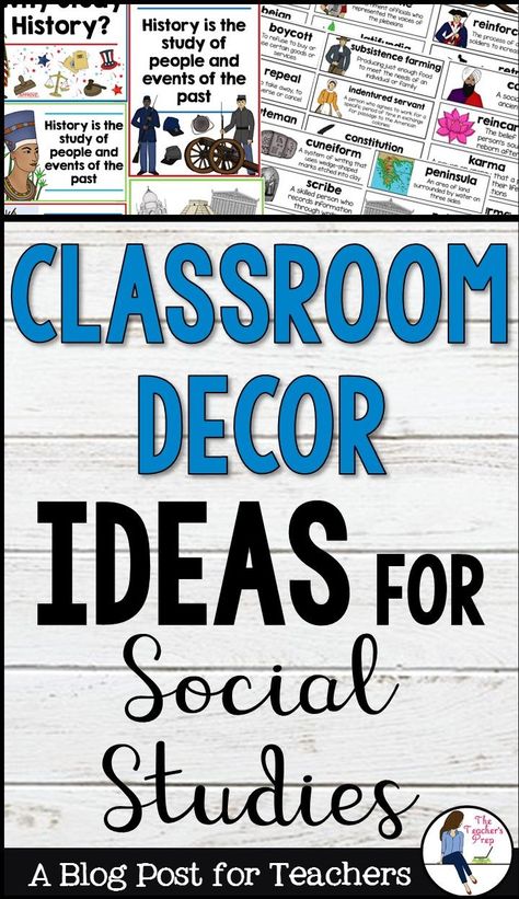 The hunt for decor ideas for your Social Studies classroom is over! Whether you're a new teacher looking for ideas or a veteran in search of a classroom refresh, check out this blog post to help gather ideas for decorating your classroom in the new school year! #socialstudies #backtoschool #classroomdecor #classroomdecorations #school #education #middleschool #highschool #secondaryschool #secondaryeducation #history Middle School History Classroom, Civics Classroom, High School Social Studies Classroom, Social Studies Bulletin Boards, Middle School Social Studies Classroom, Upper Elementary Social Studies, History Classroom Decorations, High School History Classroom, Classroom Decoration Ideas