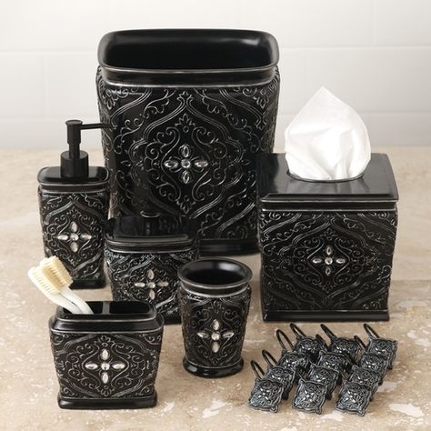 Black Old World decorative bathroom set Goth Bathroom Decor, Gothic Bathroom Ideas, Goth Bathroom, Gothic Bathroom Decor, Architecture Gothic, Gothic Bathroom, Bedding Comforter Sets, Sheets Bed, Gothic Buildings