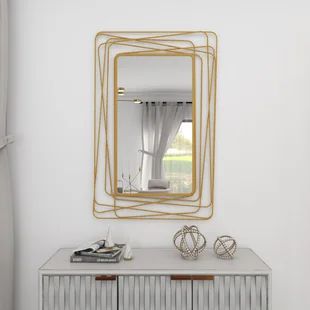 Mercer41 Cerri Metallic Accent Traditional Wall Mirror | Wayfair Wall Mirror Decor Living Room, Metal Wall Mirror, Entryway Mirror, Gold Mirror Wall, Modern Wall Mirror, Contemporary Wall Mirrors, Oval Wall Mirror, Rectangle Frame, Gold Walls