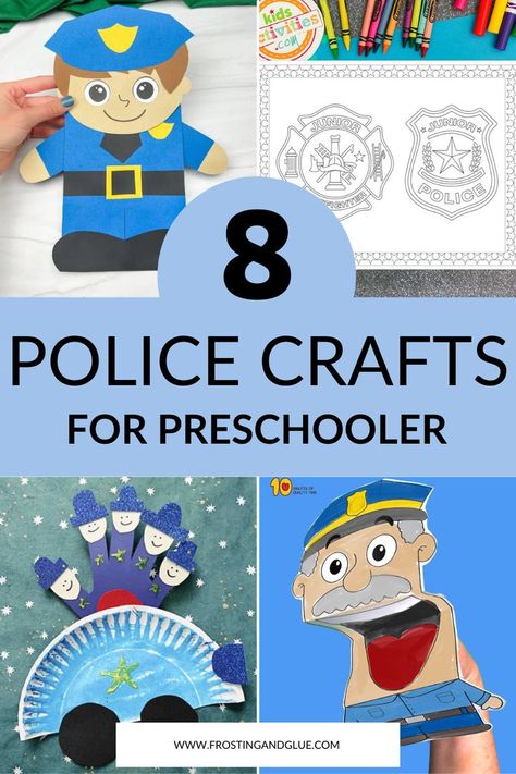 Police Officer Badge Craft Preschool, Community Helper Police Officer Craft, Police Man Craft Preschool, Police Themed Activities Preschool, Police Officer Art Preschool, Police Arts And Crafts For Kids, Police Craft Preschool, Policeman Crafts For Preschool, Preschool Police Activities