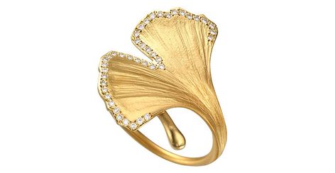 Best Ring Design Under $2,500: Handmade 14k gold ginkgo leaf ring with 0.2 ct. t.w. diamonds; $1,100; Marika Desert Gold Best Ring Designs, Fancy Jewellery, Rings Cool, Fabulous Jewelry, Floral Jewellery, Gold Accessories, Choice Awards, Fantasy Jewelry, Girly Jewelry