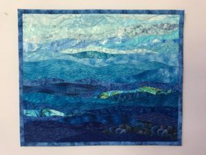 Sheena Norquay, Textile Landscapes, Curved Piecing, Dune Art, Free Motion Designs, Quilt Wall Hanging, Quilt Wall, Landscape Quilts, Ocean Colors