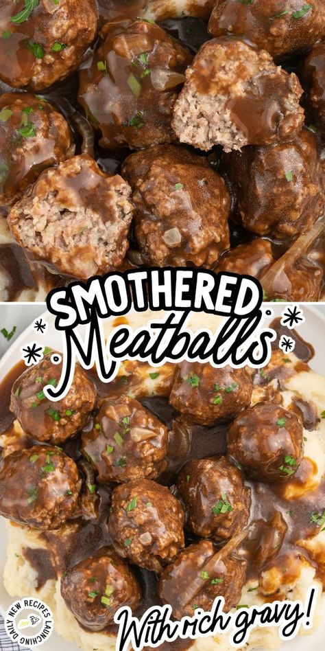 Meatballs and Gravy Meatballs And Gravy Recipe, Juicy Meatballs, Easy Mac N Cheese, Meatballs And Gravy, Gravy Ingredients, Homemade Meatballs, Brown Gravy, Gravy Recipe, Fried Rice Recipe