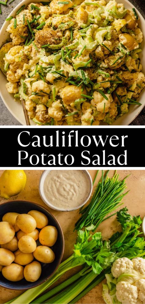 Caesar Cauliflower Potato Salad Sour Cream Potato Salad, Healthy Potato Salad, Cauliflower Potato Salad, Creamy Caesar Dressing, Dill Pickle Pasta Salad, Sour Cream Potatoes, Cauliflower Potatoes Salad, Summer Grill, Healthy Potato