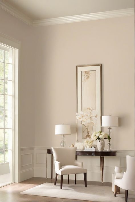 1. Timeless beauty 
2. Elegant paint 
3. Pale Oak color 
4. Benjamin Moore 2024 Pale Walnut Paint, Pale Bedroom Paint Colors, Pale Oak With Simply White Trim, Sand Color Paint Living Room, Kitchen And Hallway Paint Colors, Almond Wall Color, Beige Wall Color Bedroom, Benjamin Moore Pale Almond, Most Popular Beige Paint Colors