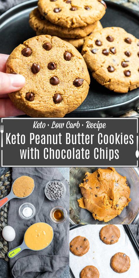 Keto peanut butter cookies with chocolate chips make the perfect keto flourless peanut butter cookie recipe for an easy low carb dessert. If you're looking for a sweet keto dessert look no further. These keto cookies require no almond flour or coconut flour, just peanut butter and sugar substitute. #ketorecipes #ketodiet #lowcarb #dessert #cookies #peanutbutter Keto No Flour Cookies, Keto Chocolate Peanut Butter Cookies, Keto Peanut Butter Cookies 3 Ingredients, Diet Deserts, Keto Peanut Butter Cookies Coconut Flour, Keto Chocolate Peanut Butter No Bake Cookies, Keto Peanut Butter Cookies Almond Flour, 3 Ingredient Peanut Butter Cookies Keto, Peanut Butter Cookies With Chocolate