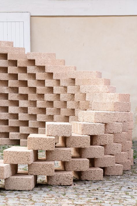 hemp brick installation by park associati explores bio-based materials in architecture Sustainable Materials Architecture, Brick Installation, Hemp Art, Aluminum Sheet Metal, Sustainable Building Materials, Pavilion Architecture, Architecture Design Drawing, 3d Printed Metal, Public Sculpture