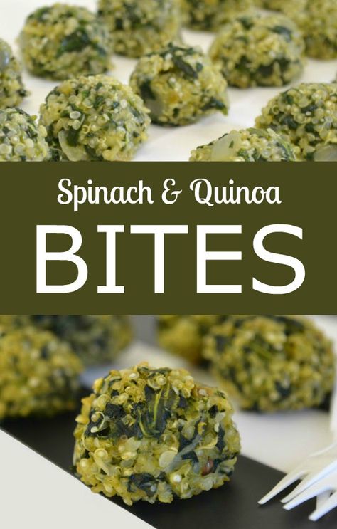 Mini Spinach & Quinoa Bites make a healthy vegetarian hors d'oeuvre, snack or side dish that both adults and kids can enjoy. Quinoa Balls, Spinach Bites, Spinach Balls, Quinoa Bites, Vegetarian Quinoa, Kid Snacks, Ancient Grains, Easy Snack Recipes, Spinach And Cheese