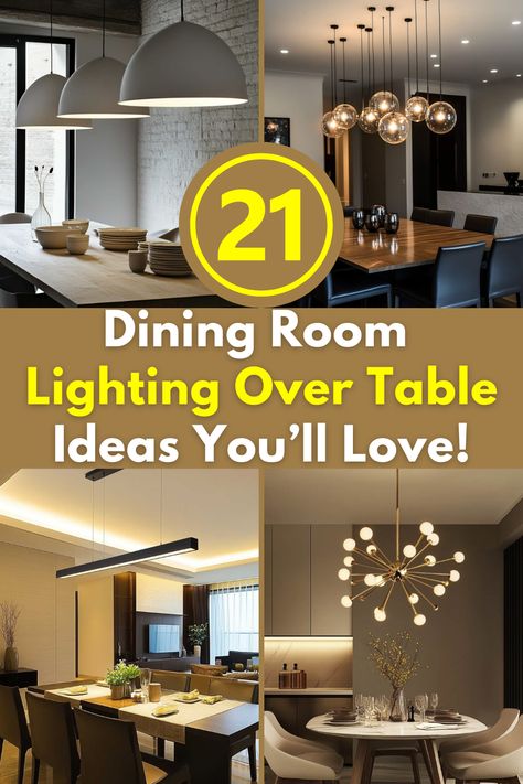 Looking to make your dining room more stylish and inviting? Discover 21 gorgeous lighting ideas that add elegance, charm, and the perfect glow to every meal shared around your table. #DiningRoomDecor, #LightingIdeas, #HomeDesign, #InteriorInspiration, #DiningRoomLighting Dinner Room Lighting Ideas, Dining Table Lamp Ideas, Kitchen And Dining Room Lighting Ideas, Dinning Room Lights 2024, Dining Room Lighting Over Table Modern, Over The Table Lighting, Dining Room Lights Over Table, Light Above Dining Table, Lighting Over Table