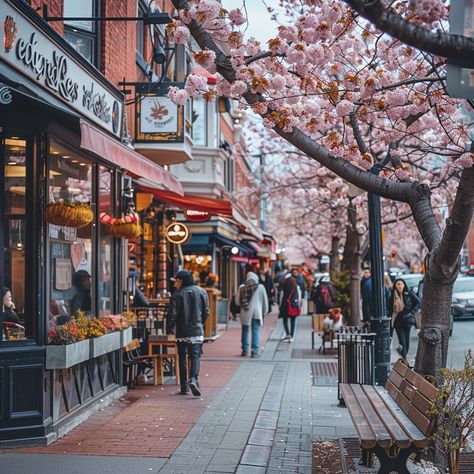 "Cherry Blossom Promenade: A bustling #urban street lined with #cherryblossoms in full bloom, creating a picturesque urban #springtime scene. #city #street #cherry #blossoms #spring #aiart #aiphoto #stockcake ⬇️ Download and 📝 Prompt 👉 https://stockcake.com/i/cherry-blossom-promenade_983923_672432" Cherry Blossom City, Cherry Blossom In Restaurant, Cherry Blossom In South Korea, Cherry Blossom In India, Coffee Stock, Cherry Blossom Season Japan, City Family, Stock Art, City Streets