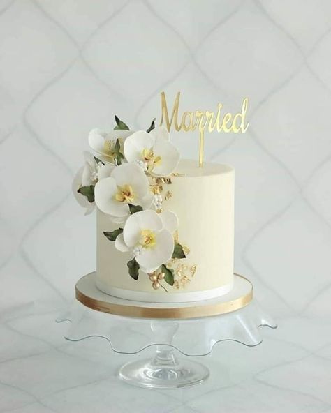 Anniversary Cake One Tier, Orchids On Cake, Anniversary Cake Flowers, 1 Tier Wedding Cake Designs, 1 Tier Wedding Cakes Simple Elegant, Wedding Cake Designs Simple 1 Tier, Wedding Cakes 1 Tier, 1 Tier Wedding Cake With Flowers, Simple Wedding Cake 1 Tier