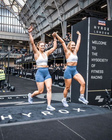 HYROX LONDON OLYMPIA - Pt. 2 💛   Nothing beats the finish line feeling but that last picture tells you everything you need to know about my thoughts towards the 1k row 🤣   Still can’t quite believe that with only 3 weeks of real training we managed to take 2:38 off our PB 😆   Sub-1:15:00 is the next goal. Can’t wait to race with @abi_doublard again 🙌🏼 Hyrox Aesthetic, 2025 Energy, Hyrox Training, Prayer Vision Board, Fish Board, Manifesting 2024, Running Aesthetic, 2025 Goals, Sports Direct