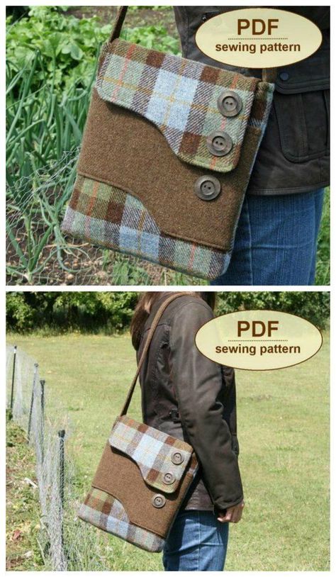 Tweed Bags Pattern Free Sewing, Messenger Bag Sewing Pattern, Messenger Bag Sewing, Bags To Sew, Quilted Purse Patterns, Handbag Sewing, Messenger Bag Patterns, Purse Sewing, Handbag Sewing Patterns