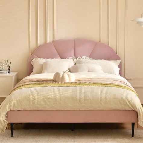 PRICES MAY VARY. Unique Headboard Design: The cute preppy bed frame's headboard features a distinctive seashell or flower pattern that is beloved by girls Velvet Upholstery: The shell bed frame is enveloped in soft velvet material, this material is especially well-suited for girls and offers a more inviting feel compared to metal bed frames. High-Quality Bed Frame Material: Crafted from top-tier materials, this pink bed frame provides robust and stable support, guaranteeing longevity and durabil Seashell Headboard, Pink Bed Frame, Preppy Bed, Shell Bed, Velvet Platform Bed, Pink Headboard, Bed Frame Sizes, Pink Bed, Twin Size Bed Frame