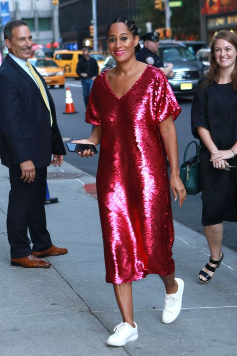 Tracee Ellis Ross' pink sequin dress is under $100 at JCPenney Sneaker Outfit Ideas, Tracee Ellis Ross Style, Tracee Ellis Ross Fashion, Sequin Costume, Ellis Ross, Red Outfits, Gala Outfit, Pink Sequin Dress, Jcpenney Dresses