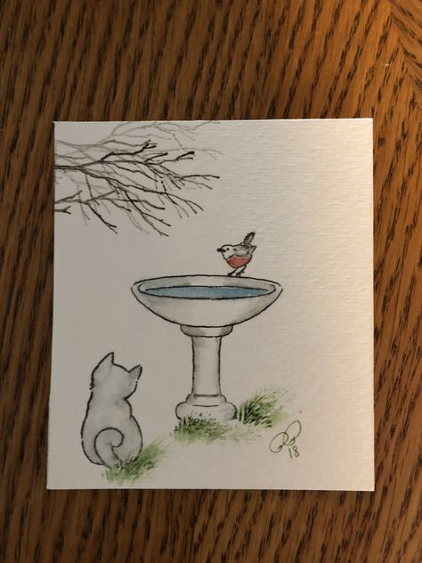 Birdbath Drawing, Seaglass Cards, Driveway Art, 2023 Watercolor, Art Impressions Cards, Art Impressions Stamps, Calligraphy Drawing, Art Tutorials Watercolor, Watercolor Books