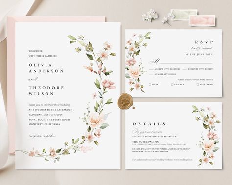 Pink Wedding Invitation Template, Rose Minimalist, Sage Blush, Boho Floral Wedding, Blush Pink Wedding Invitations, Minimalist Details, Pink Wedding Invitation, Blush Pink Wedding, Sage Wedding