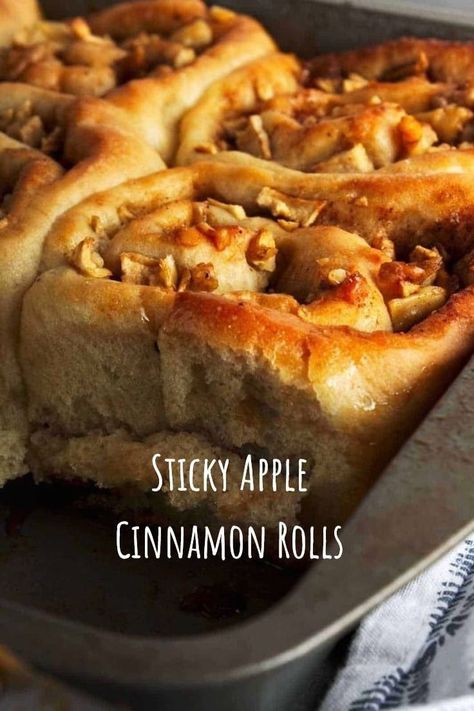 Cinnamon Buns With Apples, Apple Cinnamon Buns, Sticky Apple Pecan Cinnamon Rolls, Fresh Apples And Cinnamon Rolls, Apple Pecan Sticky Buns, Apple Filled Cinnamon Rolls, Caramel Cinnamon Rolls Sticky Buns, Brown Sugar Icing, Fluffy Cinnamon Rolls