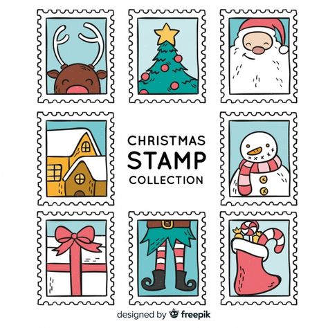 Decorative christmas stamp collection | Free Vector #Freepik #freevector #christmas #christmas-card #merry-christmas #card Christmas Drawings Cute, Christmas Stickers Printable, Christmas History, Kawaii Christmas, Christmas Card Art, Envelope Art, Homemade Christmas Cards, Xmas Card, Stamp Collection