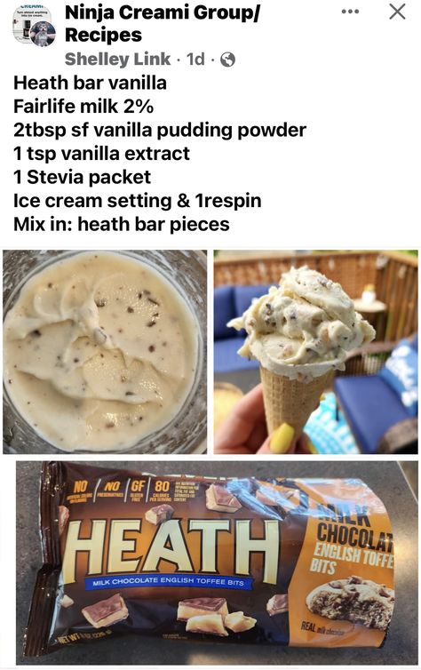 Heath Bar Ninja Creami, Fairlife Milk Ninja Creami Recipes, Ice Cream Maker Recipes Healthy, Kitchen Aid Ice Cream, Ninja Creamy, Ninja Ice Cream Recipe, Protein Ice Cream Recipe, Protein Ice Cream Recipes, Frozen Treats Recipes