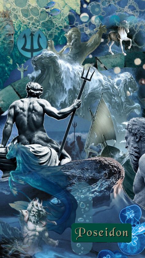 poseidon ; god of the seas #poseidon #poseidoncabin #poseidonaesthetic #greekmythology #greekgod #blue #ocean #oceanaesthetic Poseidon Aesthetic, Poseidon God, God Aesthetic, Sea God, Percy Jackson Wallpaper, Roman Gods, Greek Mythology Art, Mythology Art, Aesthetic Photography Nature