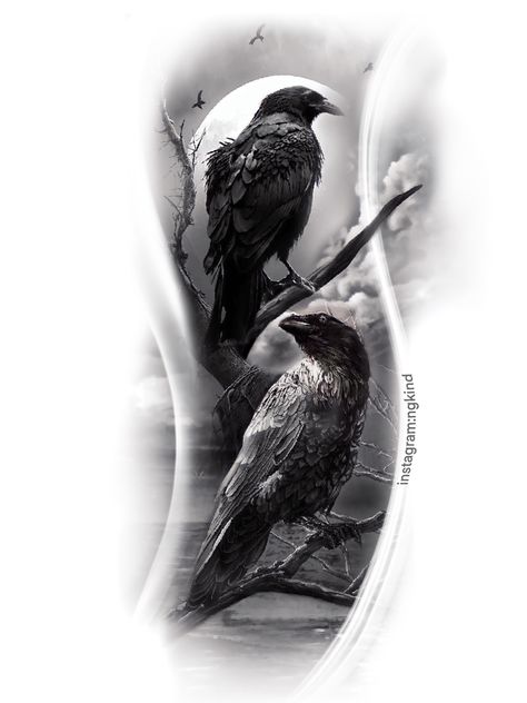 Huginn And Muninn Tattoo, Raven Tattoo Design, Odin's Ravens Tattoo, Black Crow Tattoos, Crow Photography, Viking Warrior Tattoos, Crow Tattoo Design, Scandinavian Tattoo, Arte Viking