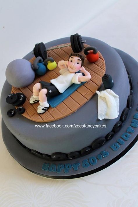 Gym cake - Cake by Zoe's Fancy Cakes. more at https://www.facebook.com/zoesfancycakes Kue Fondant, Cake For Him, Fitness Cake, Gym Cake, Zoes Fancy Cakes, New Birthday Cake, Dad Birthday Cakes, Bolo Fit, Birthday Cake For Him